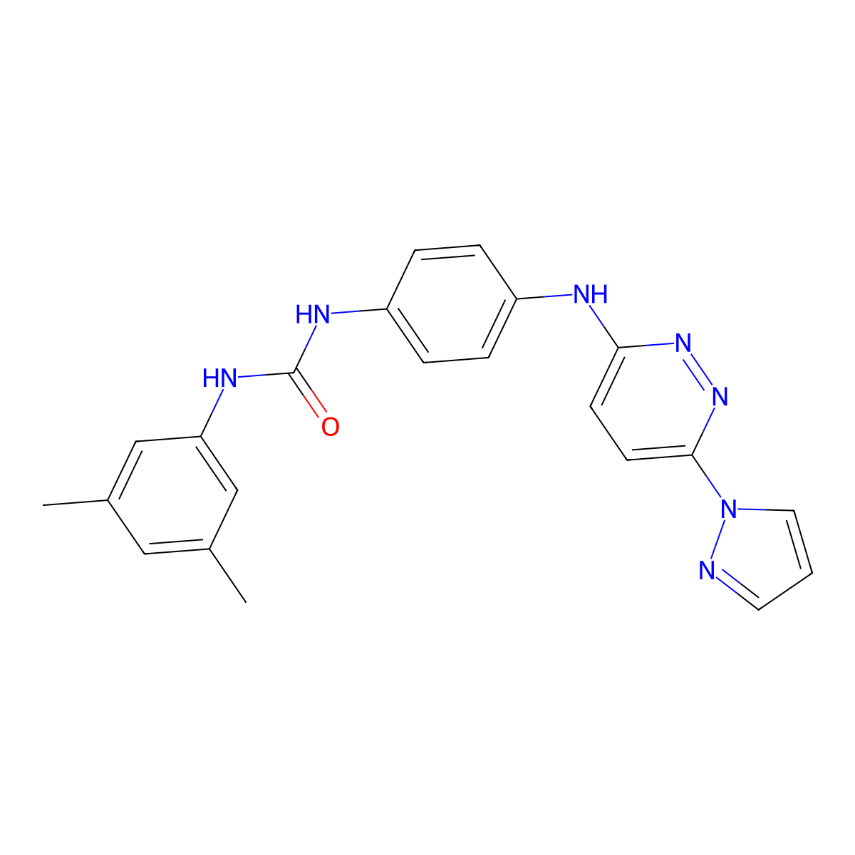 3-(3,5-dimethylphenyl)-1-(4-{[6-(1H-pyrazol-1-yl)pyridazin-3-yl]amino}phenyl)urea molecular structure, CAS 1019098-49-7
