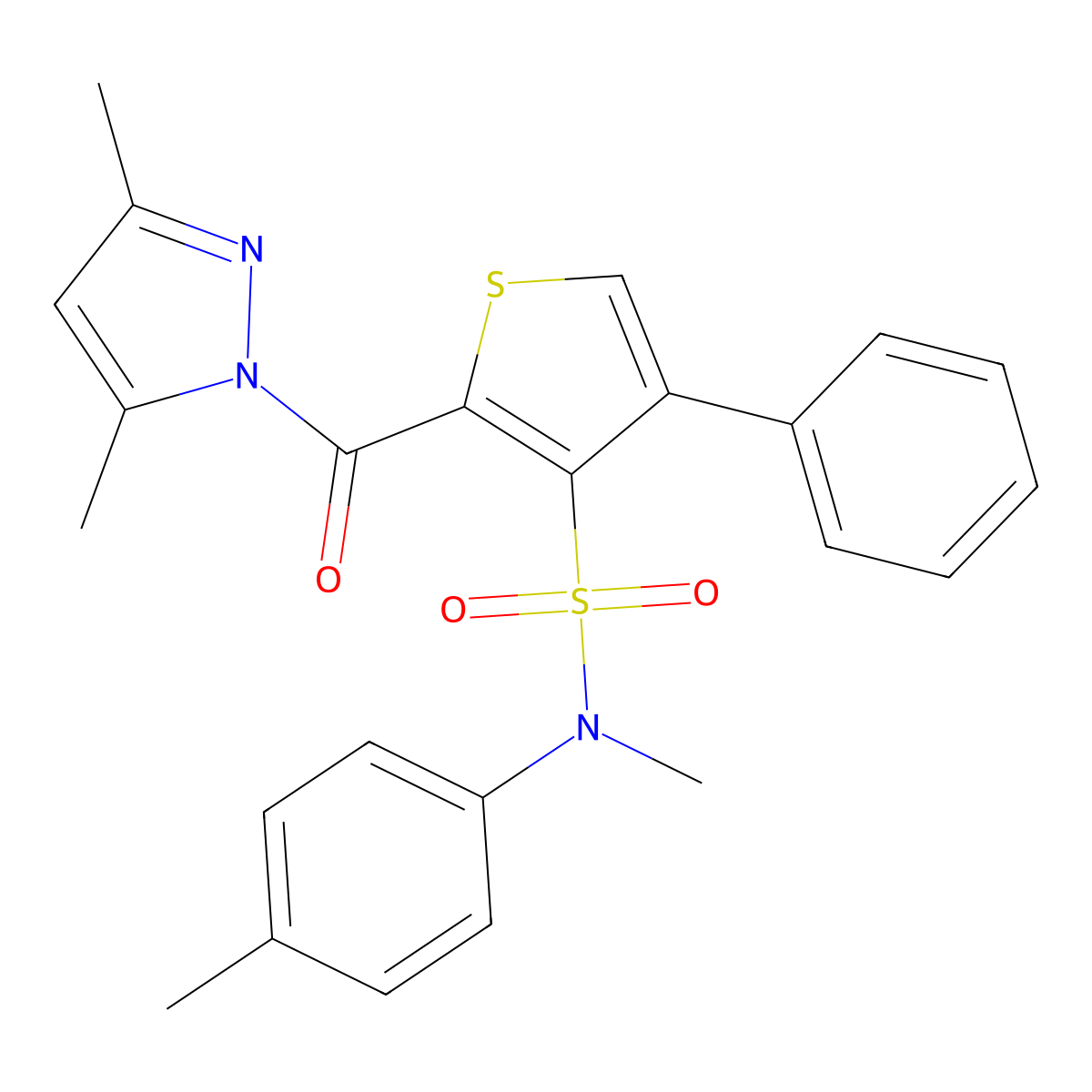2-[(3,5-dimethyl-1H-pyrazol-1-yl)carbonyl]-N-methyl-N-(4-methylphenyl)-4-phenylthiophene-3-sulfonamide molecular structure, CAS 1019098-50-0