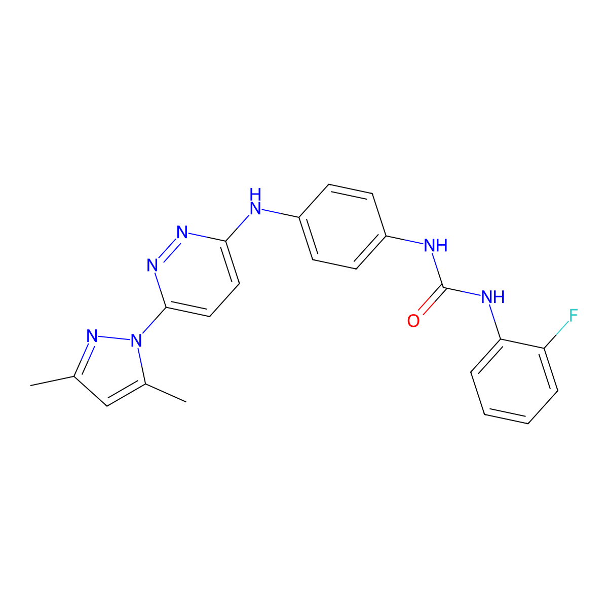 1-(4-{[6-(3,5-dimethyl-1H-pyrazol-1-yl)pyridazin-3-yl]amino}phenyl)-3-(2-fluorophenyl)urea molecular structure, CAS 1019098-53-3