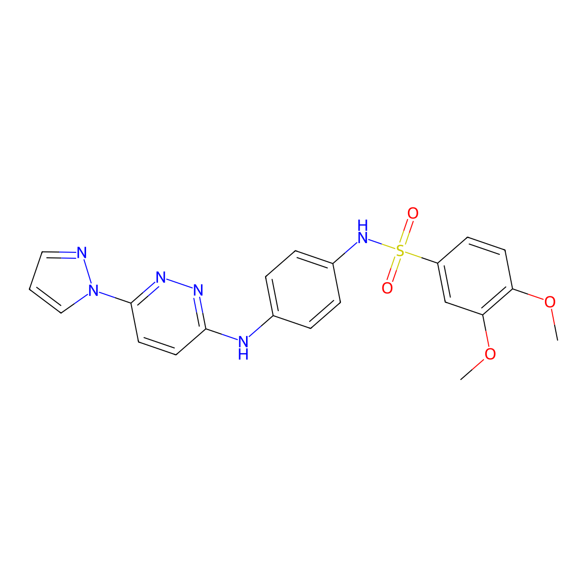 3,4-dimethoxy-N-(4-{[6-(1H-pyrazol-1-yl)pyridazin-3-yl]amino}phenyl)benzene-1-sulfonamide molecular structure, CAS 1019098-55-5