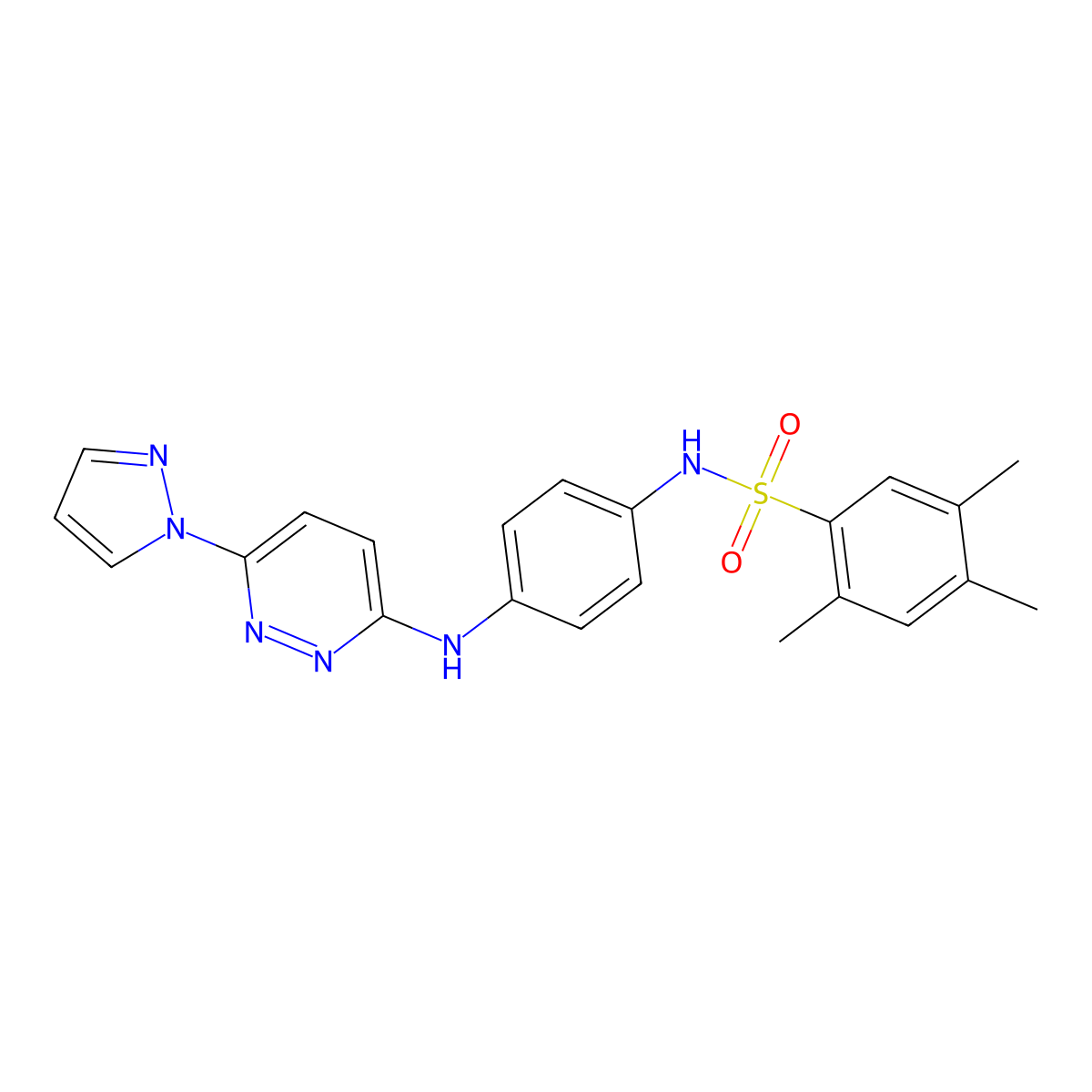 2,4,5-trimethyl-N-(4-{[6-(1H-pyrazol-1-yl)pyridazin-3-yl]amino}phenyl)benzene-1-sulfonamide molecular structure, CAS 1019098-59-9