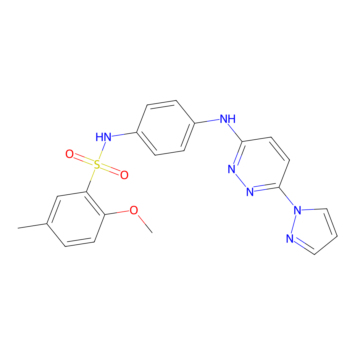 2-methoxy-5-methyl-N-(4-{[6-(1H-pyrazol-1-yl)pyridazin-3-yl]amino}phenyl)benzene-1-sulfonamide molecular structure, CAS 1019098-67-9