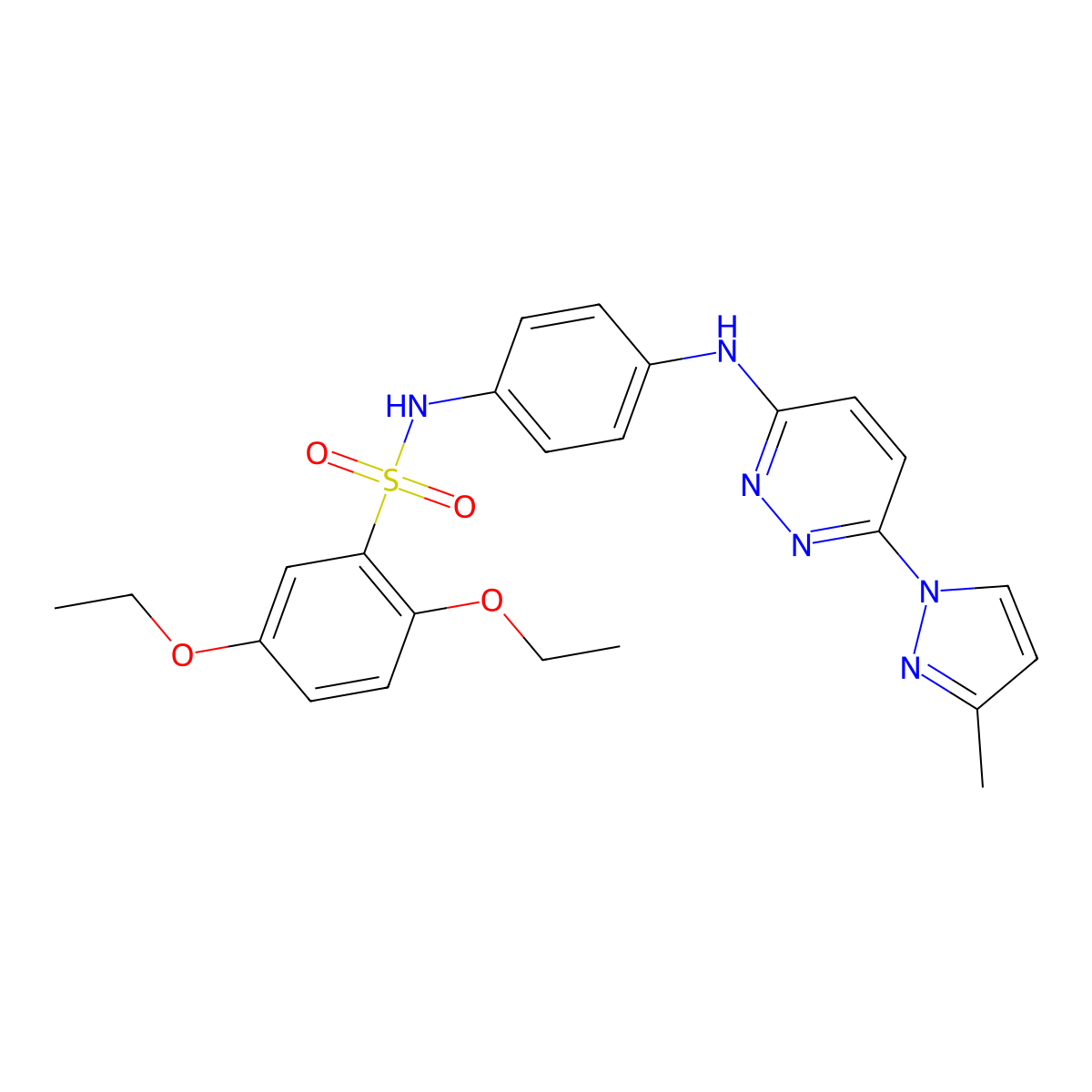 2,5-diethoxy-N-(4-{[6-(3-methyl-1H-pyrazol-1-yl)pyridazin-3-yl]amino}phenyl)benzene-1-sulfonamide molecular structure, CAS 1019098-79-3