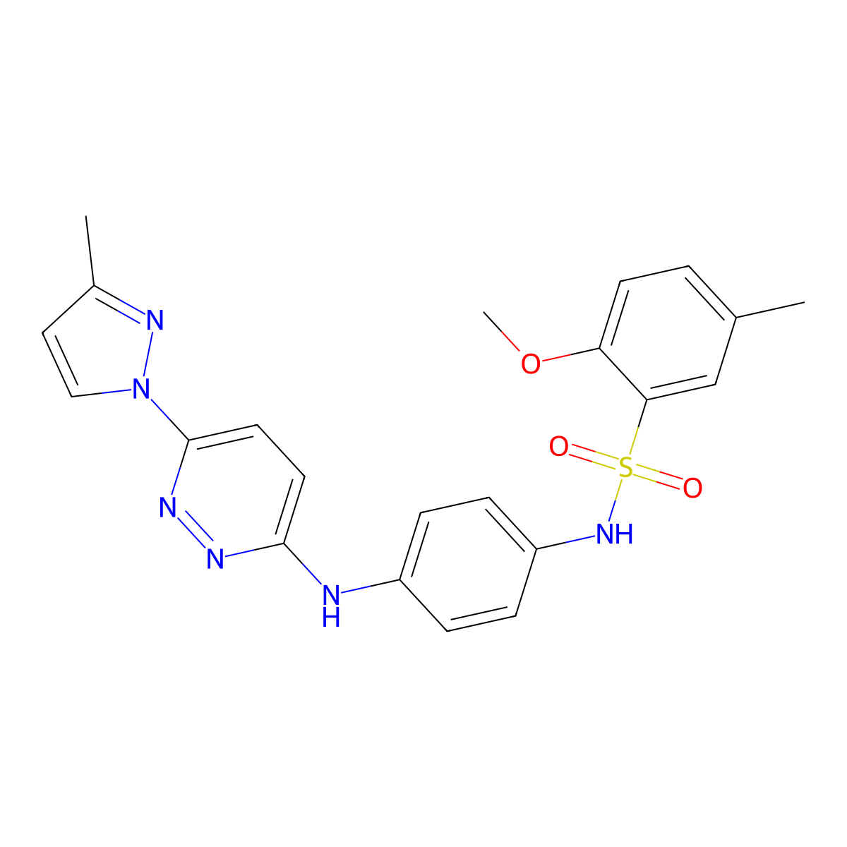 2-methoxy-5-methyl-N-(4-{[6-(3-methyl-1H-pyrazol-1-yl)pyridazin-3-yl]amino}phenyl)benzene-1-sulfonamide molecular structure, CAS 1019098-81-7