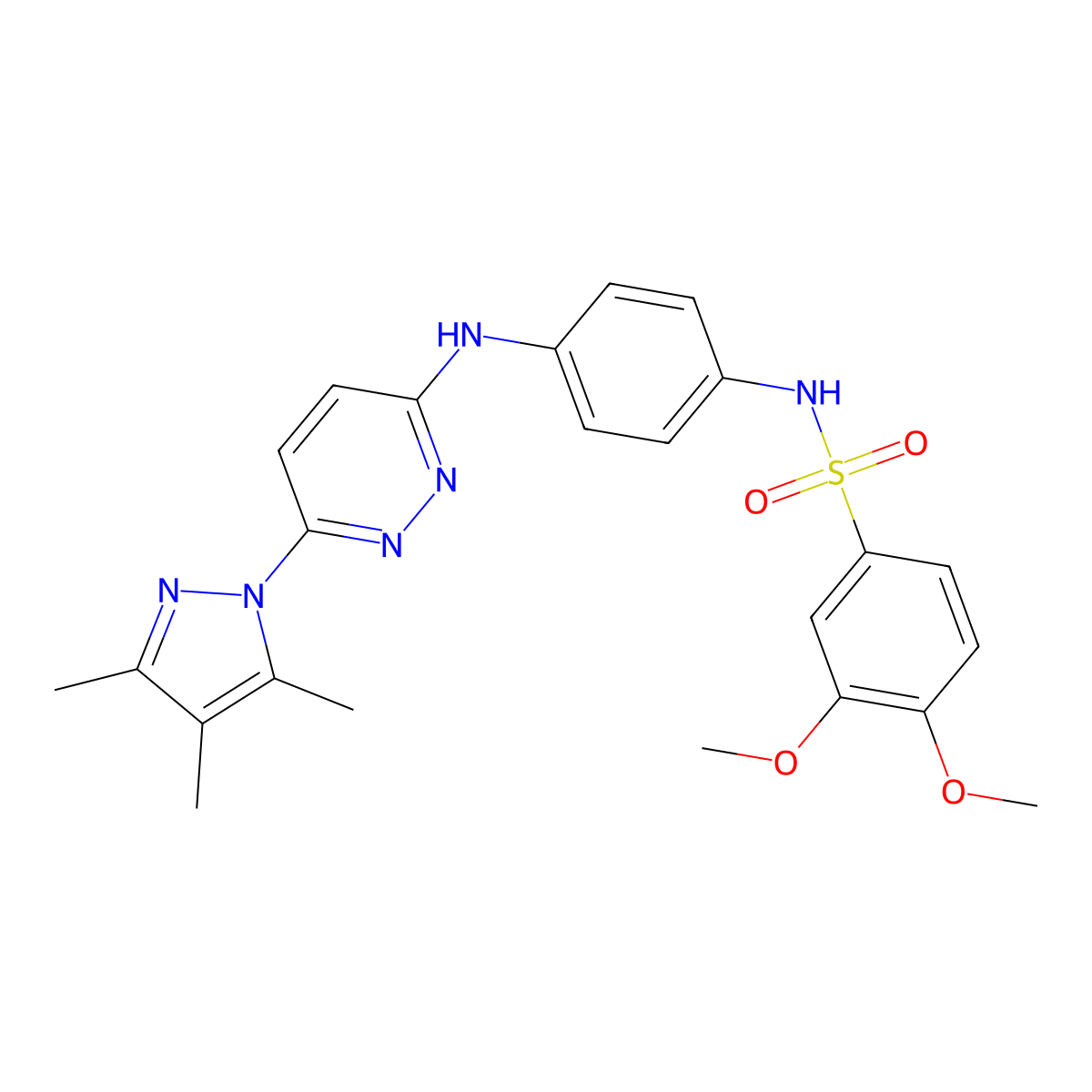 3,4-dimethoxy-N-(4-{[6-(3,4,5-trimethyl-1H-pyrazol-1-yl)pyridazin-3-yl]amino}phenyl)benzene-1-sulfonamide molecular structure, CAS 1019098-91-9