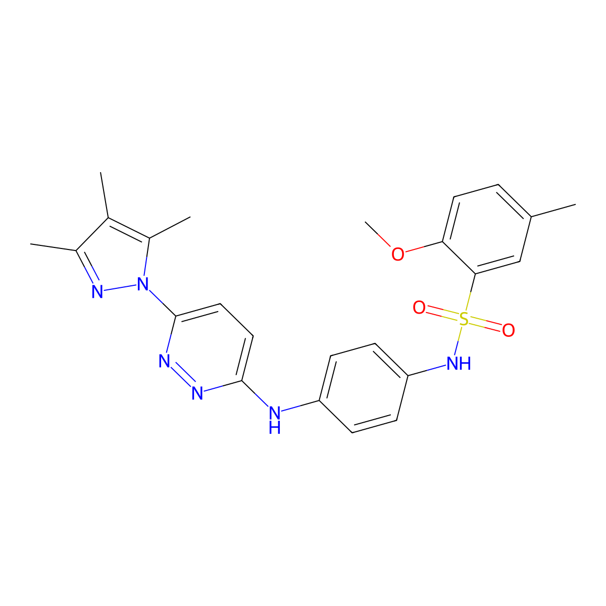 2-methoxy-5-methyl-N-(4-{[6-(3,4,5-trimethyl-1H-pyrazol-1-yl)pyridazin-3-yl]amino}phenyl)benzene-1-sulfonamide molecular structure, CAS 1019098-95-3