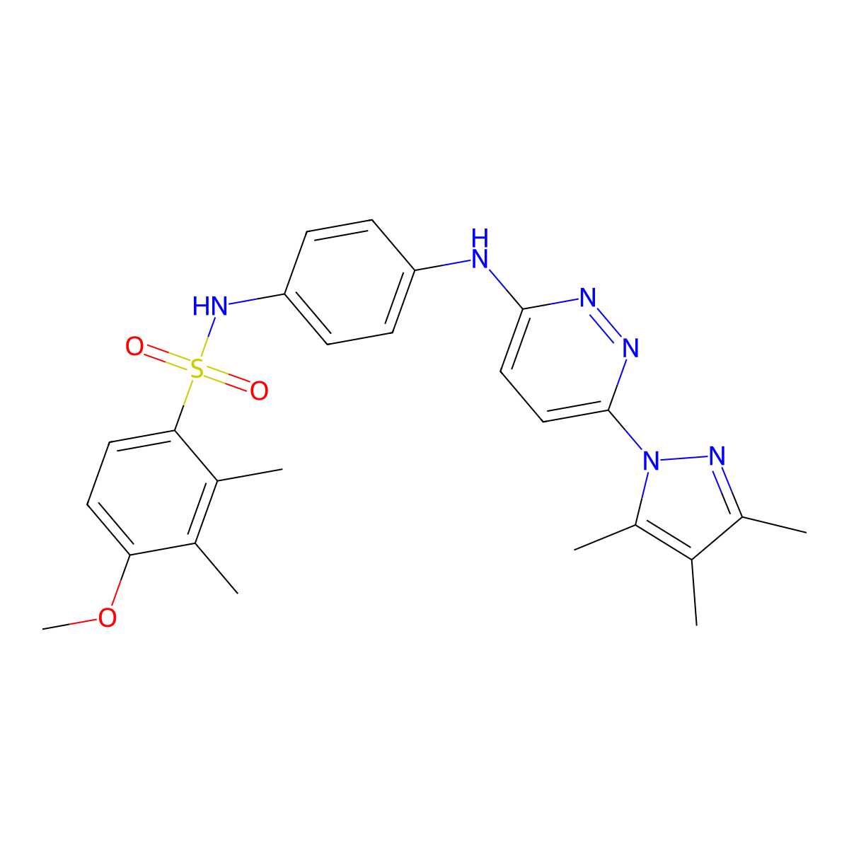 4-methoxy-2,3-dimethyl-N-(4-{[6-(3,4,5-trimethyl-1H-pyrazol-1-yl)pyridazin-3-yl]amino}phenyl)benzene-1-sulfonamide molecular structure, CAS 1019099-03-6