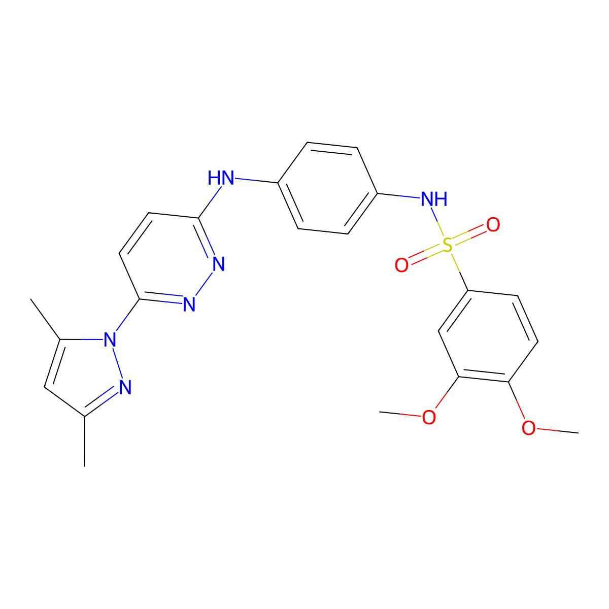 N-(4-{[6-(3,5-dimethyl-1H-pyrazol-1-yl)pyridazin-3-yl]amino}phenyl)-3,4-dimethoxybenzene-1-sulfonamide molecular structure, CAS 1019099-06-9