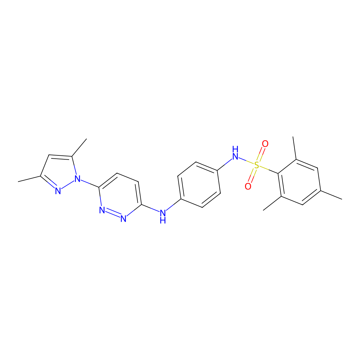N-(4-((6-(3,5-dimethyl-1H-pyrazol-1-yl)pyridazin-3-yl)amino)phenyl)-2,4,6-trimethylbenzenesulfonamide molecular structure, CAS 1019099-09-2
