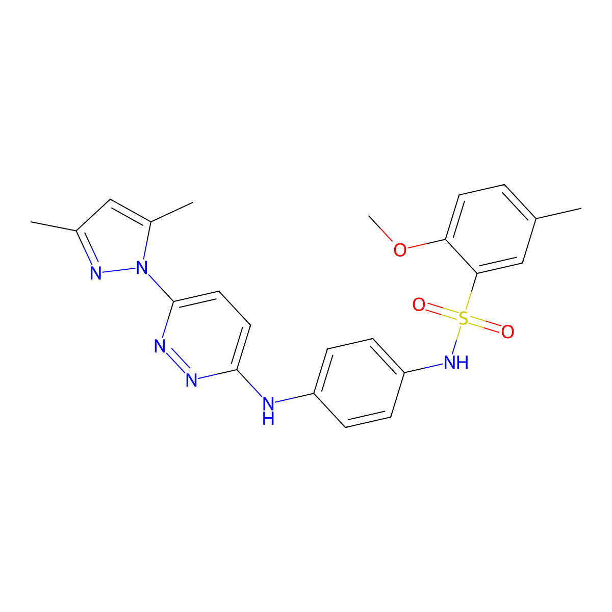 N-(4-{[6-(3,5-dimethyl-1H-pyrazol-1-yl)pyridazin-3-yl]amino}phenyl)-2-methoxy-5-methylbenzene-1-sulfonamide molecular structure, CAS 1019099-17-2
