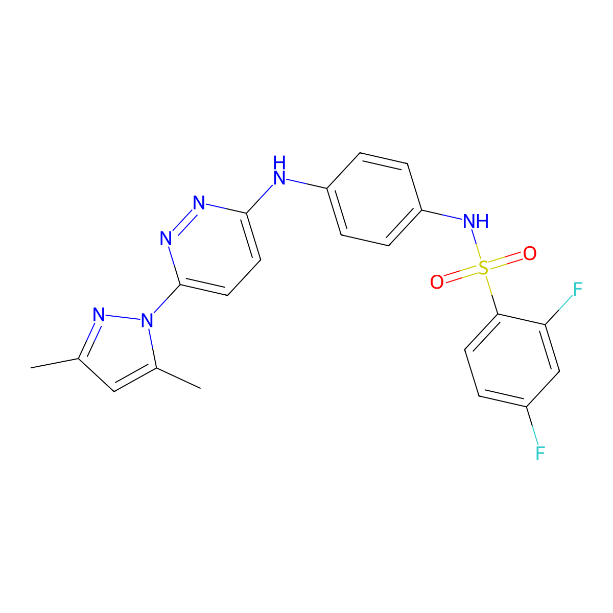 N-(4-{[6-(3,5-dimethyl-1H-pyrazol-1-yl)pyridazin-3-yl]amino}phenyl)-2,4-difluorobenzene-1-sulfonamide molecular structure, CAS 1019099-26-3