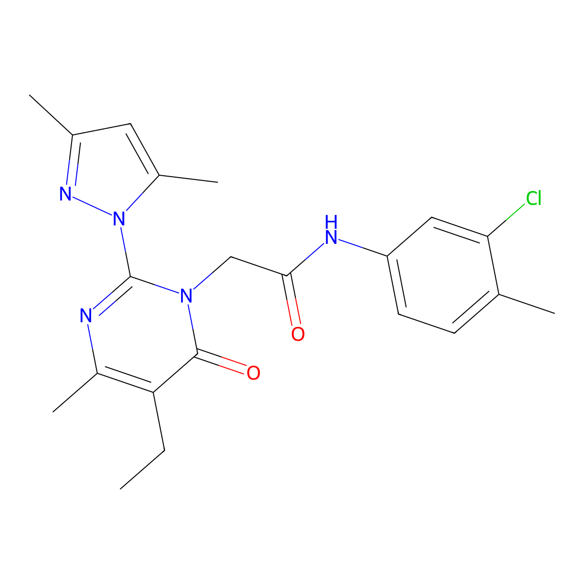 N-(3-chloro-4-methylphenyl)-2-[2-(3,5-dimethyl-1H-pyrazol-1-yl)-5-ethyl-4-methyl-6-oxo-1,6-dihydropyrimidin-1-yl]acetamide molecular structure, CAS 1019099-28-5