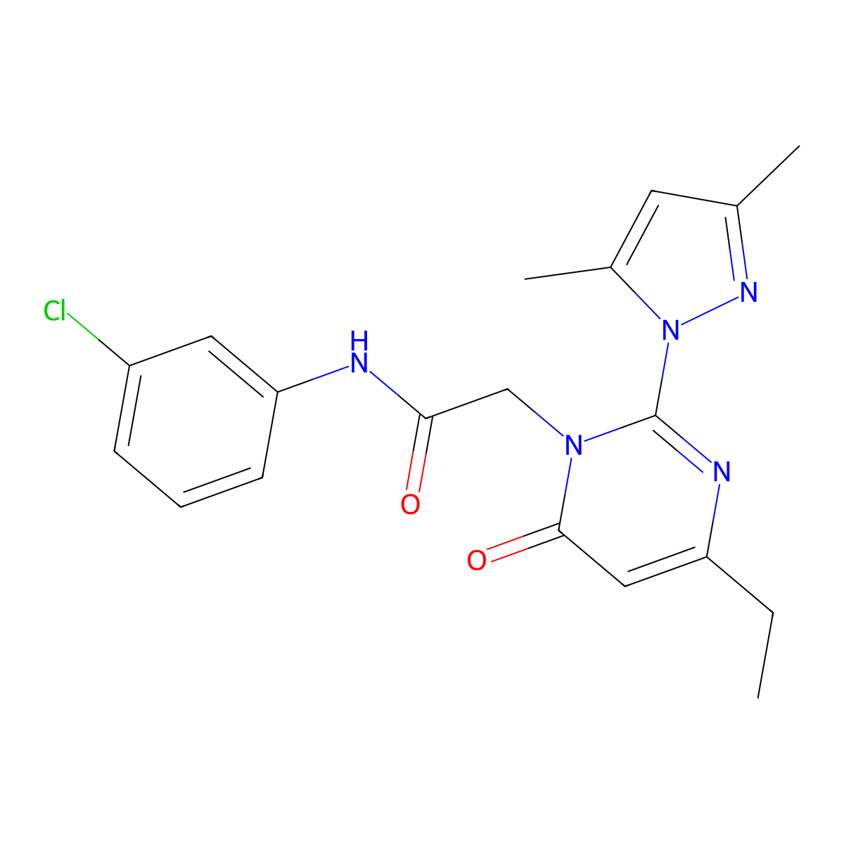 N-(3-chlorophenyl)-2-(2-(3,5-dimethyl-1H-pyrazol-1-yl)-4-ethyl-6-oxopyrimidin-1(6H)-yl)acetamide molecular structure, CAS 1019099-36-5