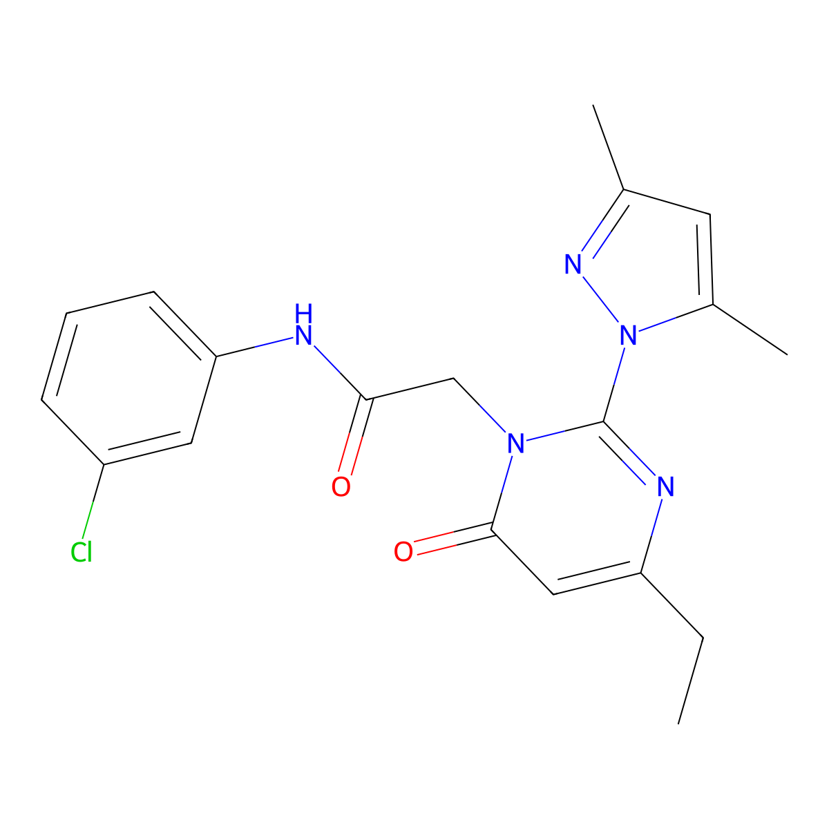 N-(3-chlorophenyl)-2-(2-(3,5-dimethyl-1H-pyrazol-1-yl)-4-ethyl-6-oxopyrimidin-1(6H)-yl)acetamide molecular structure, CAS 1019099-36-5