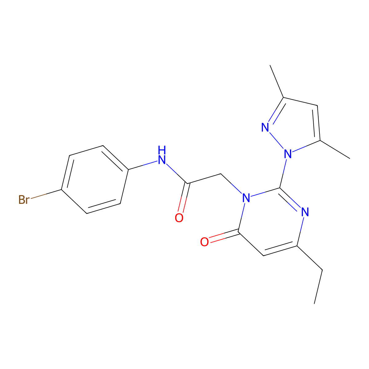 N-(4-bromophenyl)-2-(2-(3,5-dimethyl-1H-pyrazol-1-yl)-4-ethyl-6-oxopyrimidin-1(6H)-yl)acetamide molecular structure, CAS 1019099-38-7