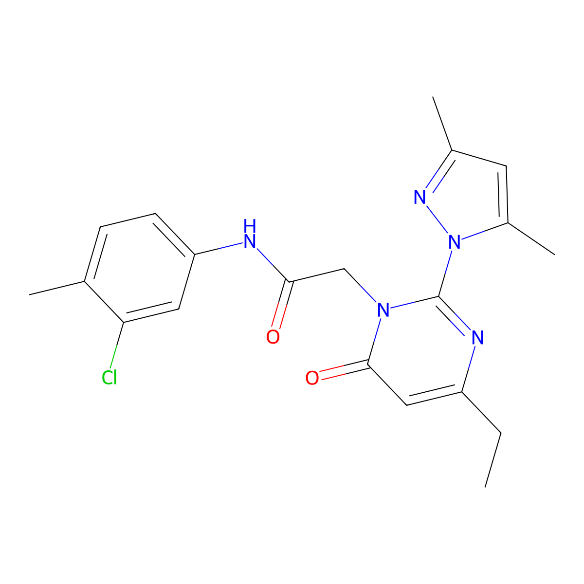 N-(3-chloro-4-methylphenyl)-2-[2-(3,5-dimethyl-1H-pyrazol-1-yl)-4-ethyl-6-oxo-1,6-dihydropyrimidin-1-yl]acetamide molecular structure, CAS 1019099-39-8