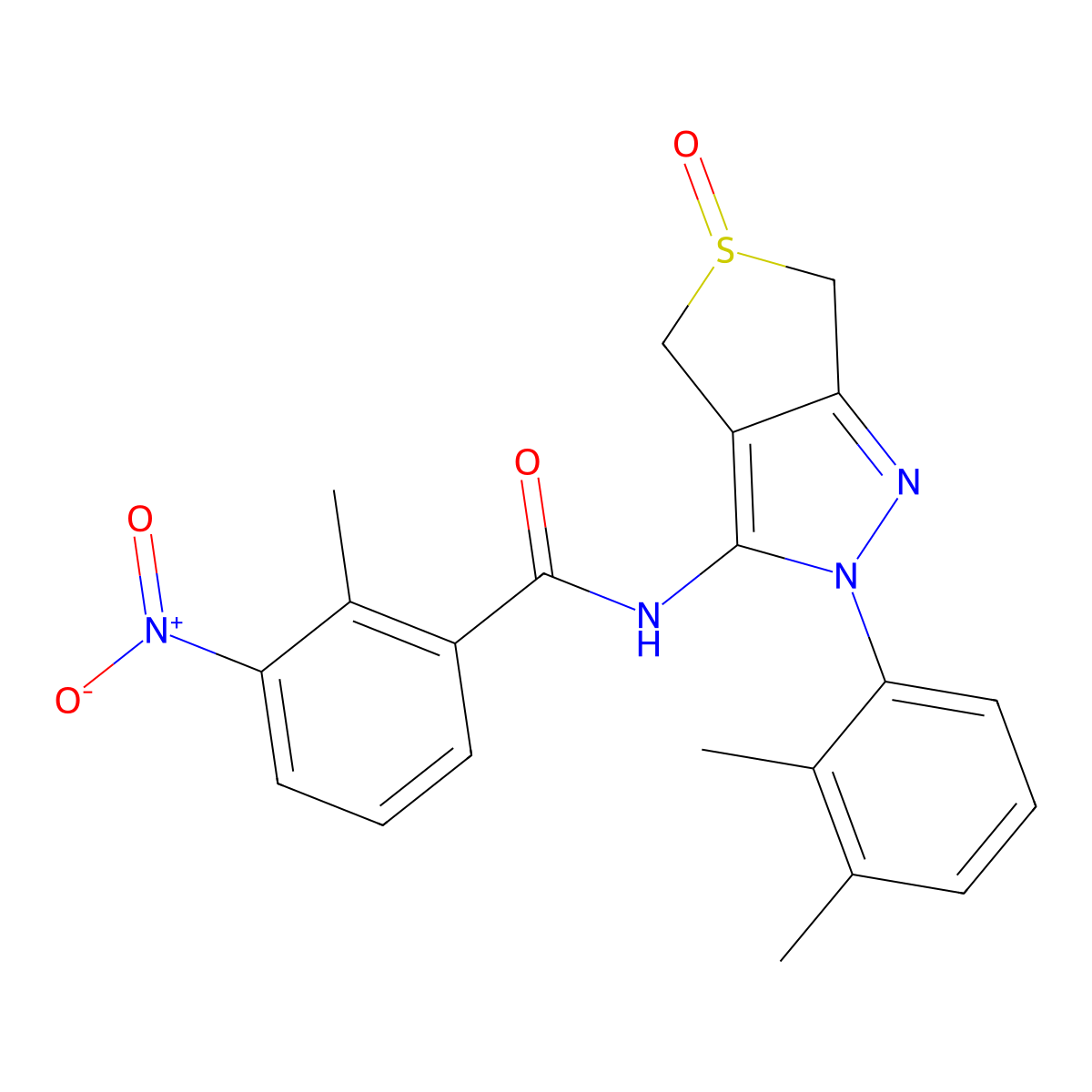N-[2-(2,3-dimethylphenyl)-5-oxo-4,6-dihydrothieno[3,4-c]pyrazol-3-yl]-2-methyl-3-nitrobenzamide molecular structure, CAS 1019099-61-6