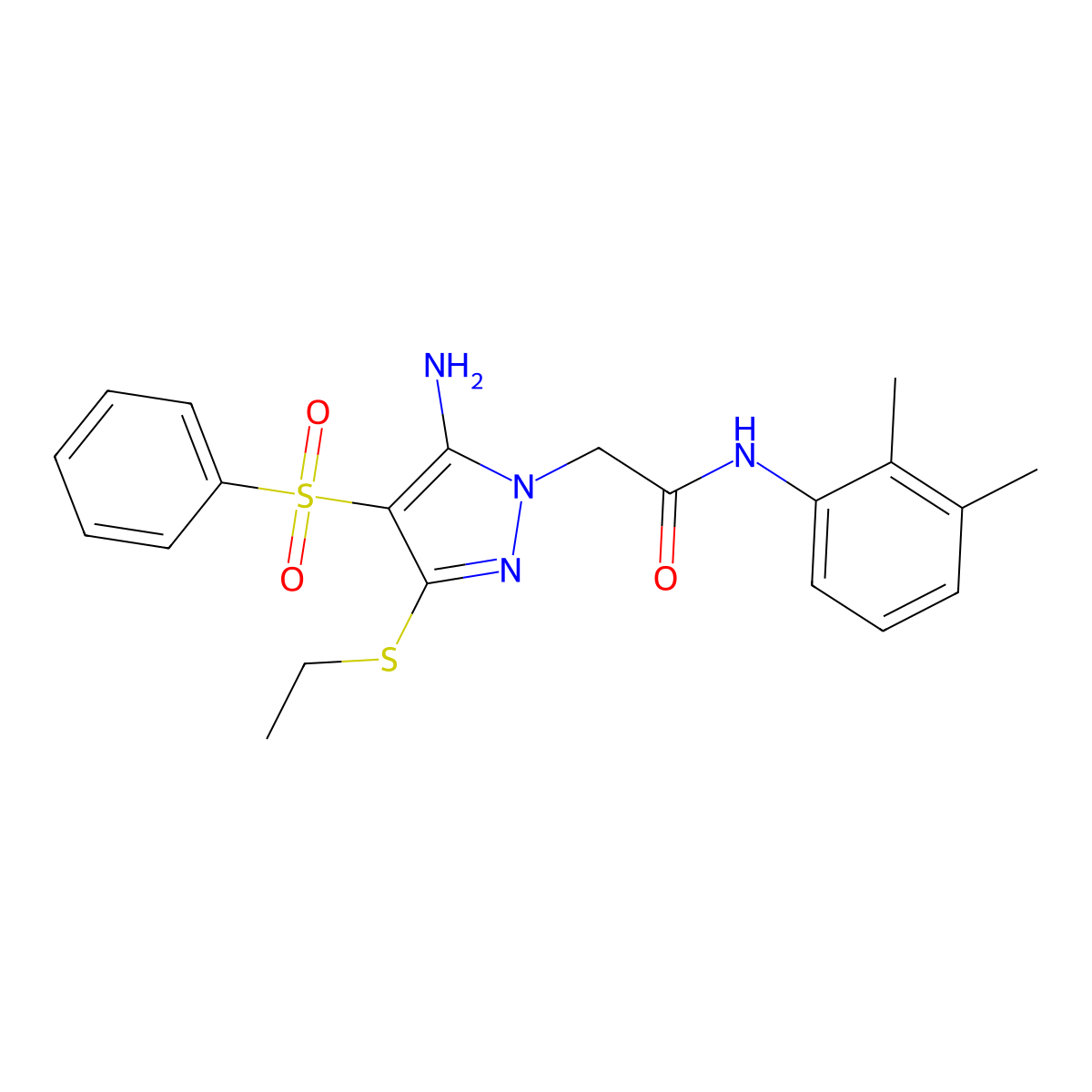 2-(5-amino-3-(ethylthio)-4-(phenylsulfonyl)-1H-pyrazol-1-yl)-N-(2,3-dimethylphenyl)acetamide molecular structure, CAS 1019099-63-8