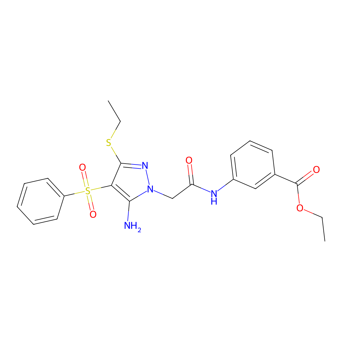 ethyl 3-(2-(5-amino-3-(ethylthio)-4-(phenylsulfonyl)-1H-pyrazol-1-yl)acetamido)benzoate molecular structure, CAS 1019099-67-2