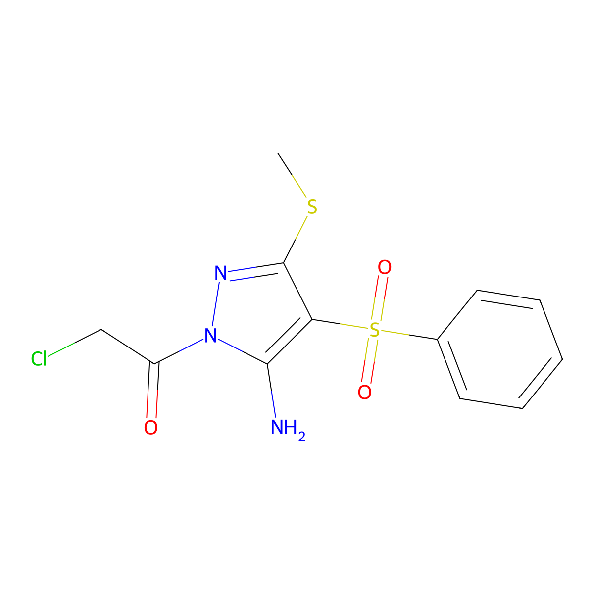 1-(5-amino-3-(methylthio)-4-(phenylsulfonyl)-1H-pyrazol-1-yl)-2-chloroethanone molecular structure, CAS 1019099-76-3
