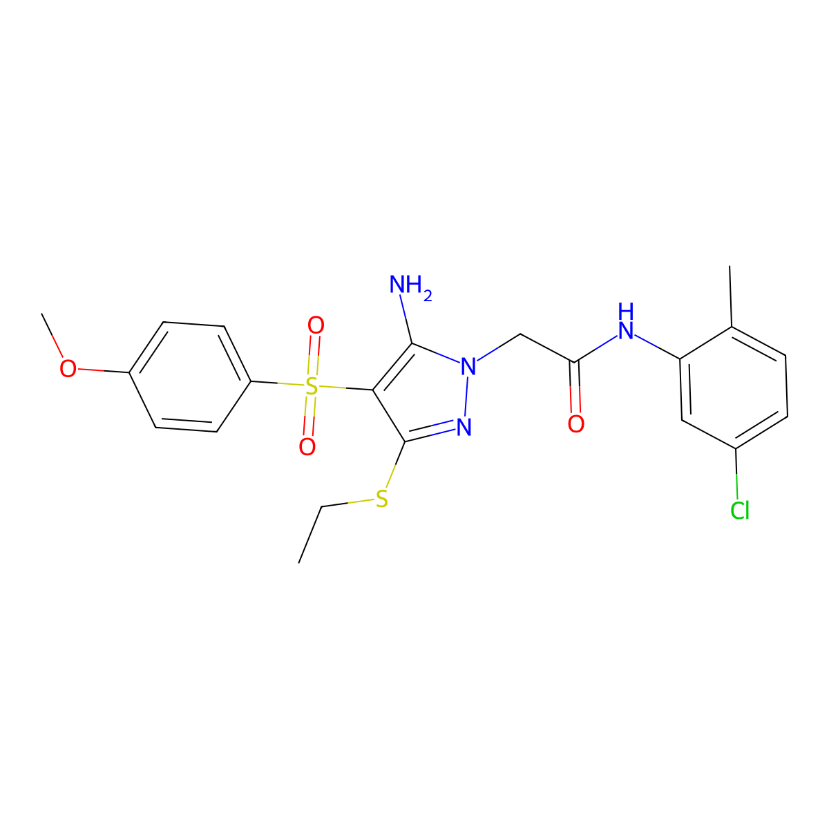 2-(5-amino-3-(ethylthio)-4-((4-methoxyphenyl)sulfonyl)-1H-pyrazol-1-yl)-N-(5-chloro-2-methylphenyl)acetamide molecular structure, CAS 1019099-82-1