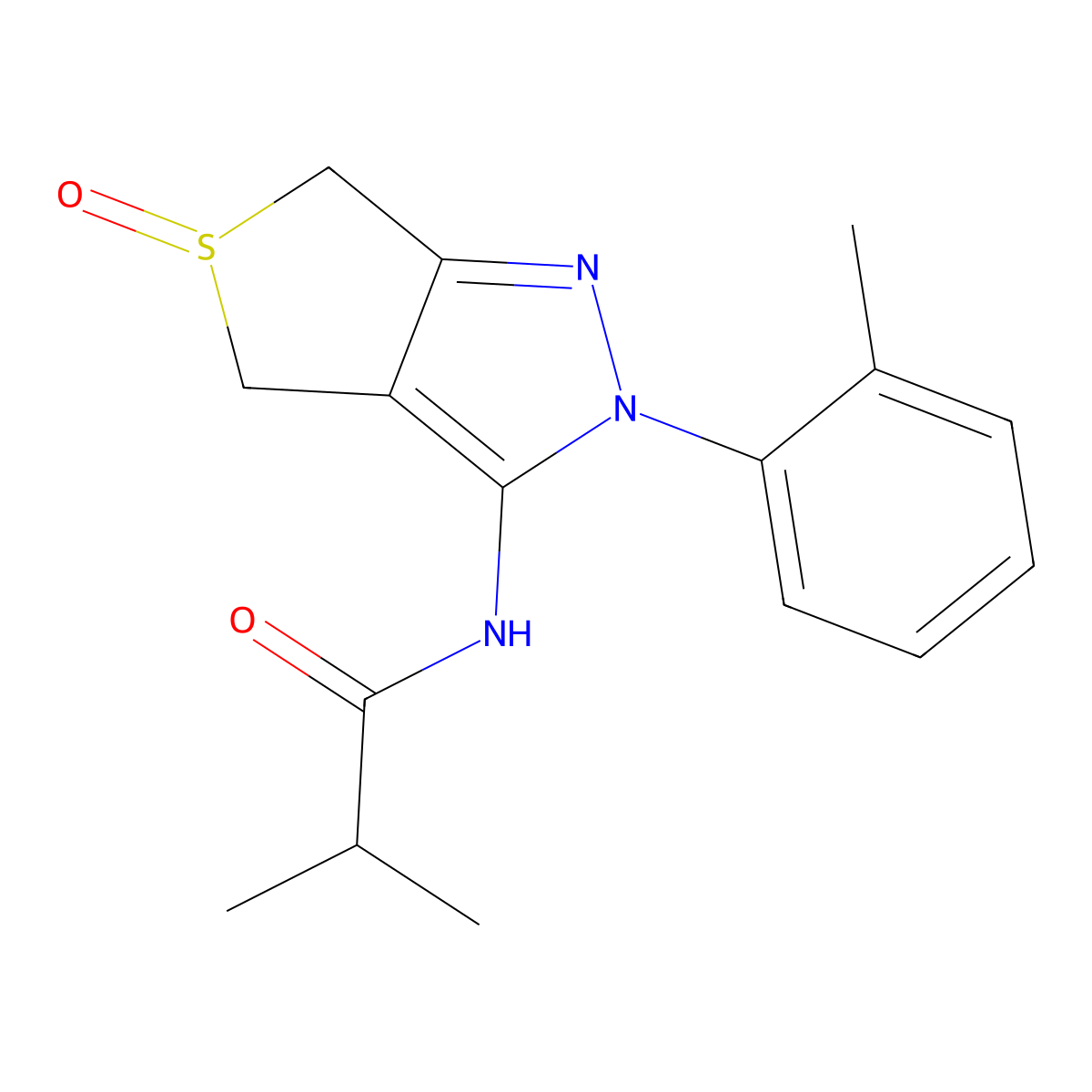 N-(5-oxido-2-(o-tolyl)-4,6-dihydro-2H-thieno[3,4-c]pyrazol-3-yl)isobutyramide molecular structure, CAS 1019099-90-1