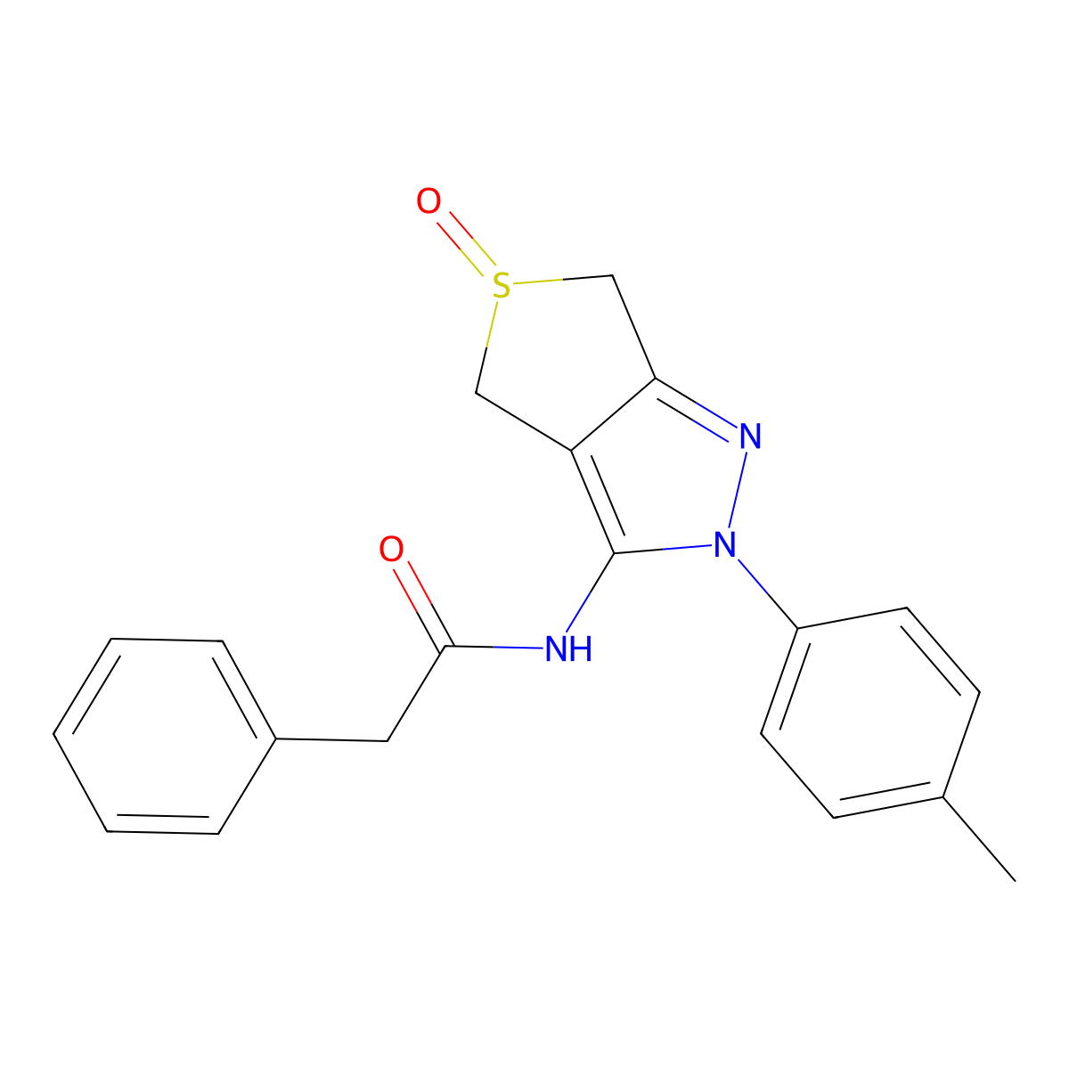 N-[2-(4-methylphenyl)-5-oxo-4,6-dihydrothieno[3,4-c]pyrazol-3-yl]-2-phenylacetamide molecular structure, CAS 1019099-96-7