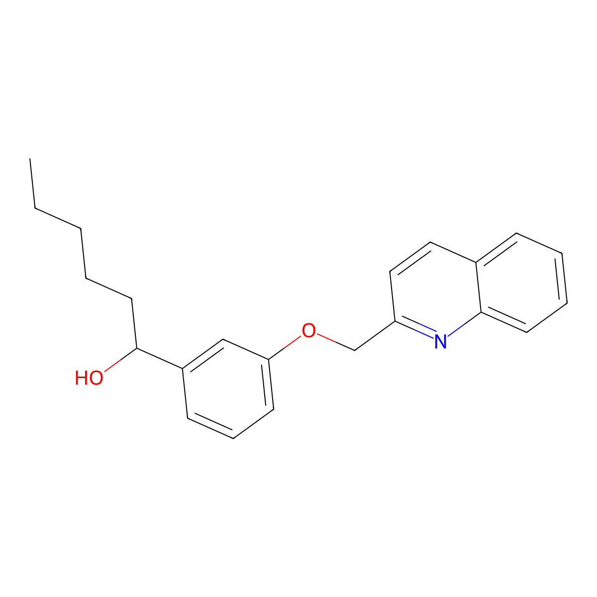 alpha-Pentyl-3-(2-quinolinylmethoxy)benzenemethanol molecular structure, CAS 101910-24-1