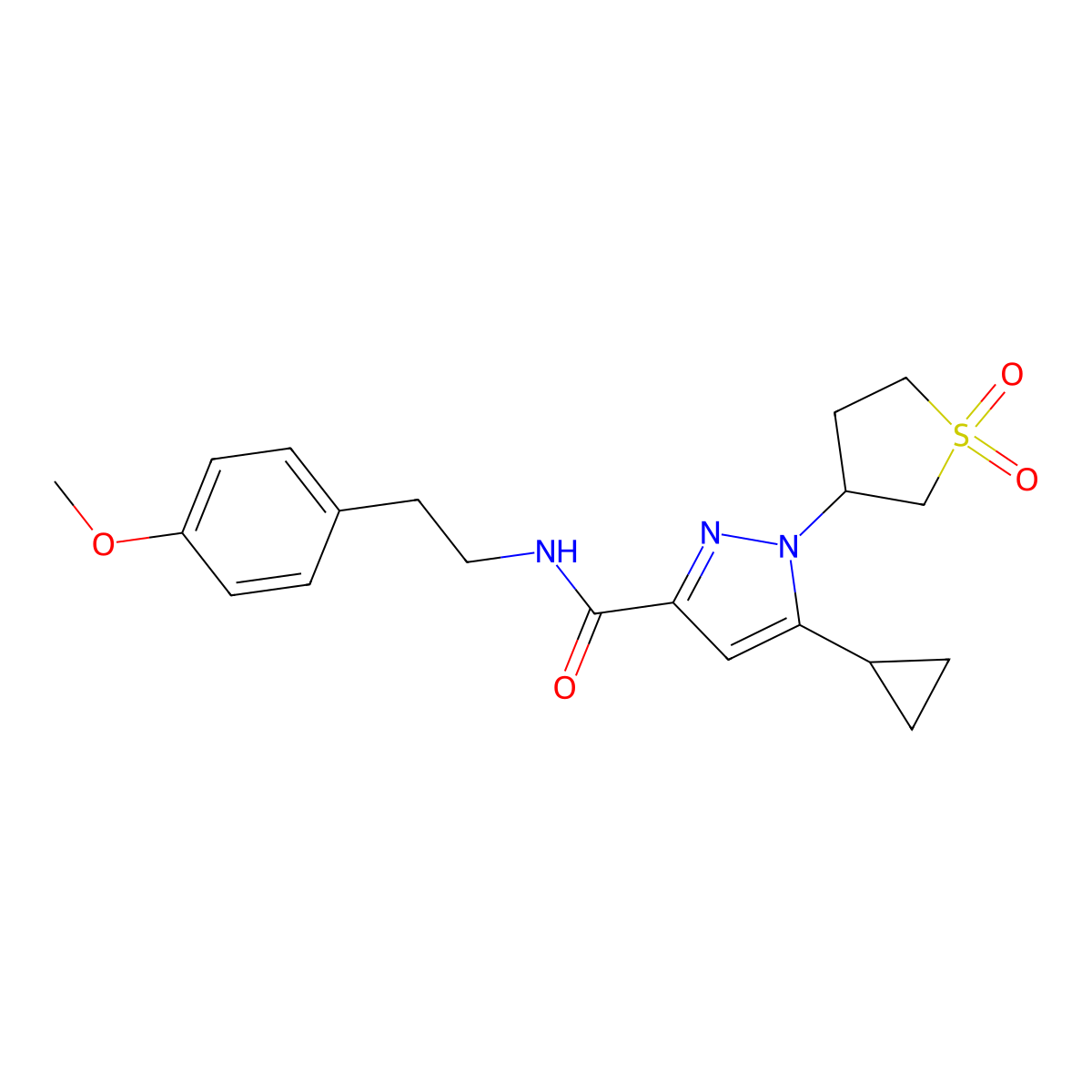 5-cyclopropyl-1-(1,1-dioxidotetrahydrothiophen-3-yl)-N-(4-methoxyphenethyl)-1H-pyrazole-3-carboxamide molecular structure, CAS 1019100-03-8