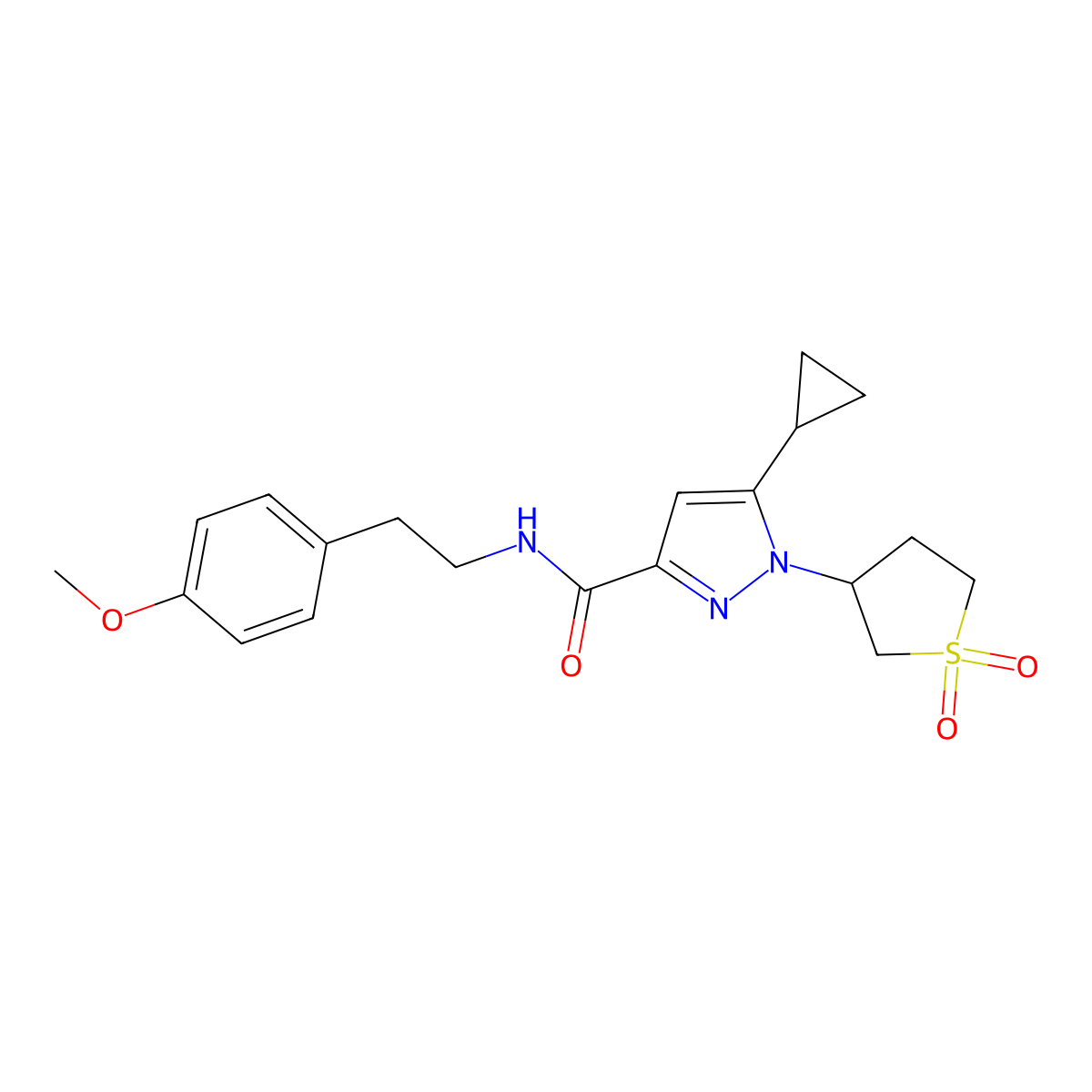 5-cyclopropyl-1-(1,1-dioxidotetrahydrothiophen-3-yl)-N-(4-methoxyphenethyl)-1H-pyrazole-3-carboxamide molecular structure, CAS 1019100-03-8