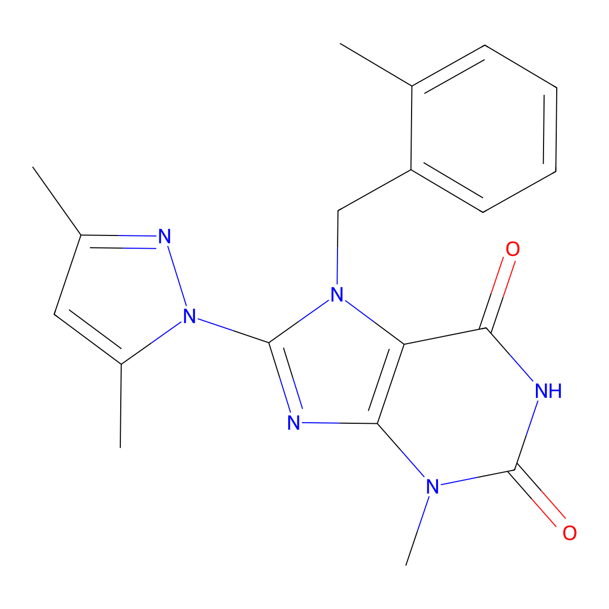 8-(3,5-dimethyl-1H-pyrazol-1-yl)-3-methyl-7-(2-methylbenzyl)-1H-purine-2,6(3H,7H)-dione molecular structure, CAS 1019100-06-1