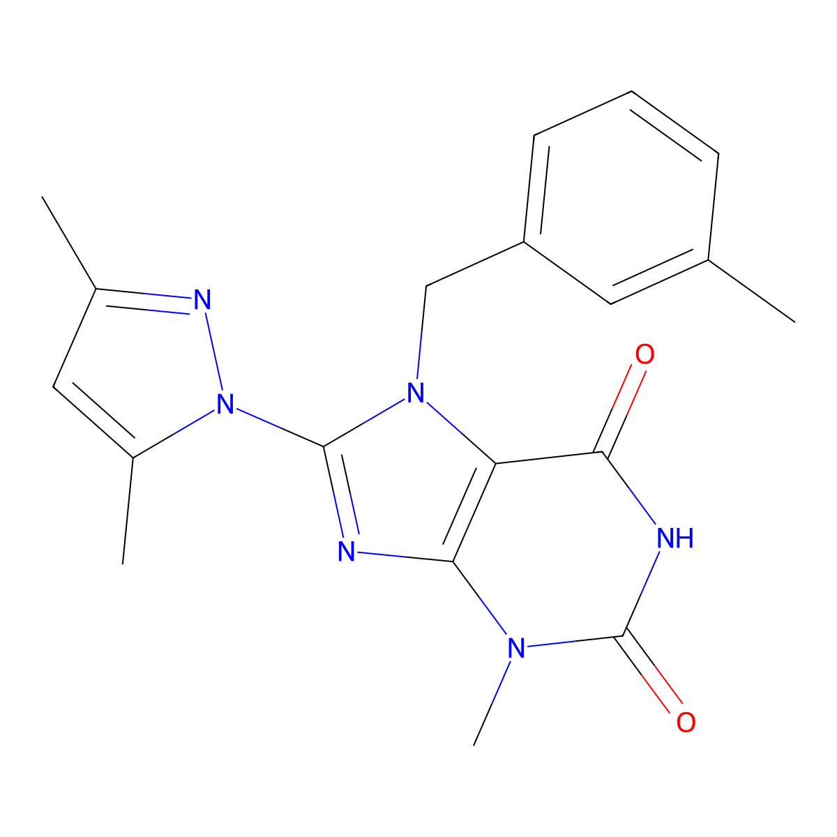 8-(3,5-dimethyl-1H-pyrazol-1-yl)-3-methyl-7-(3-methylbenzyl)-1H-purine-2,6(3H,7H)-dione molecular structure, CAS 1019100-07-2