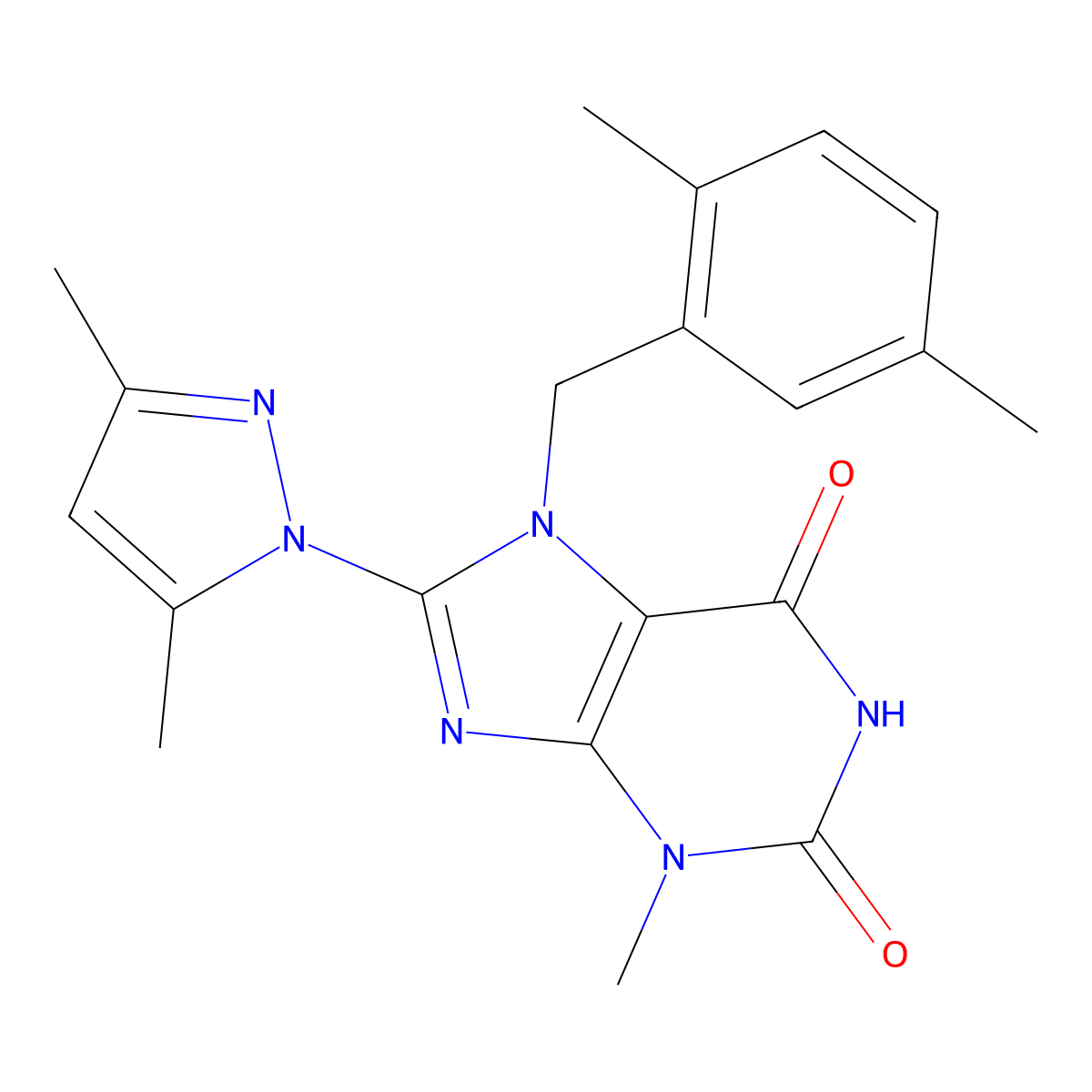 8-(3,5-dimethyl-1H-pyrazol-1-yl)-7-(2,5-dimethylbenzyl)-3-methyl-1H-purine-2,6(3H,7H)-dione molecular structure, CAS 1019100-08-3