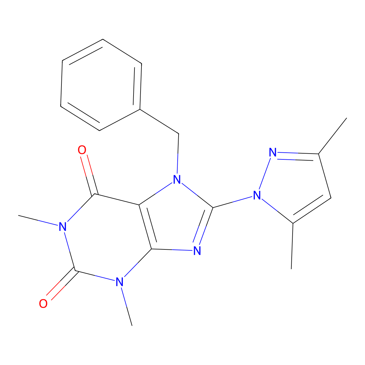 7-benzyl-8-(3,5-dimethyl-1H-pyrazol-1-yl)-1,3-dimethyl-1H-purine-2,6(3H,7H)-dione molecular structure, CAS 1019100-17-4