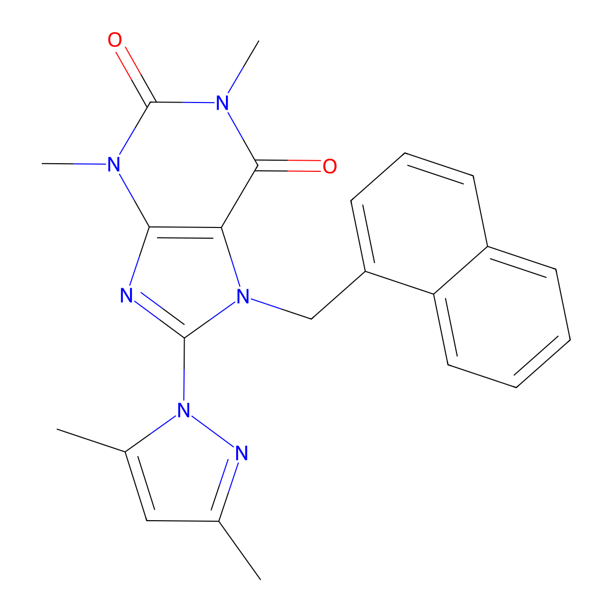 8-(3,5-dimethyl-1H-pyrazol-1-yl)-1,3-dimethyl-7-(naphthalen-1-ylmethyl)-1H-purine-2,6(3H,7H)-dione molecular structure, CAS 1019100-23-2