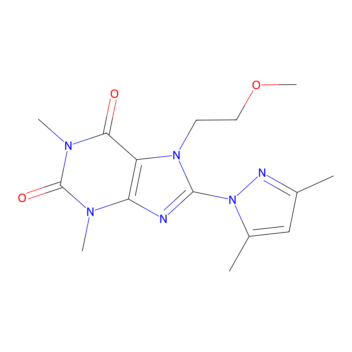 8-(3,5-dimethyl-1H-pyrazol-1-yl)-7-(2-methoxyethyl)-1,3-dimethyl-1H-purine-2,6(3H,7H)-dione molecular structure, CAS 1019100-26-5