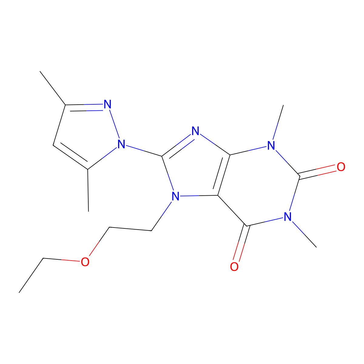 8-(3,5-dimethyl-1H-pyrazol-1-yl)-7-(2-ethoxyethyl)-1,3-dimethyl-1H-purine-2,6(3H,7H)-dione molecular structure, CAS 1019100-27-6