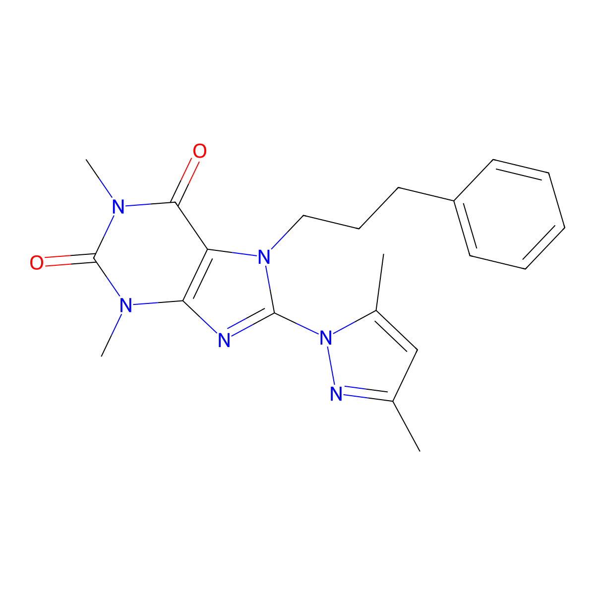 8-(3,5-dimethyl-1H-pyrazol-1-yl)-1,3-dimethyl-7-(3-phenylpropyl)-1H-purine-2,6(3H,7H)-dione molecular structure, CAS 1019100-28-7