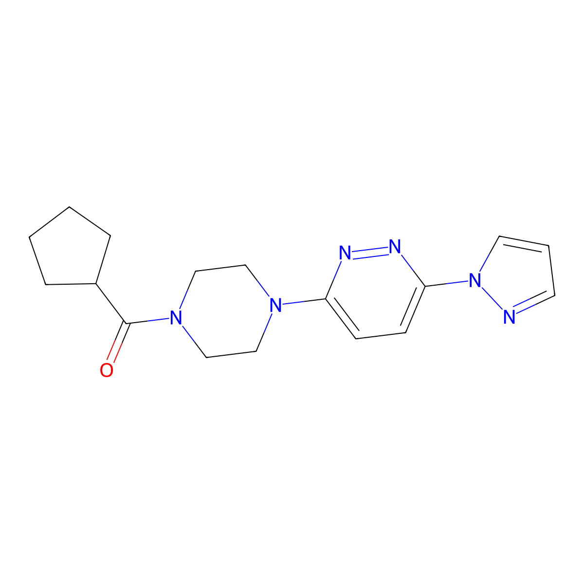 3-(4-cyclopentanecarbonylpiperazin-1-yl)-6-(1H-pyrazol-1-yl)pyridazine molecular structure, CAS 1019100-36-7