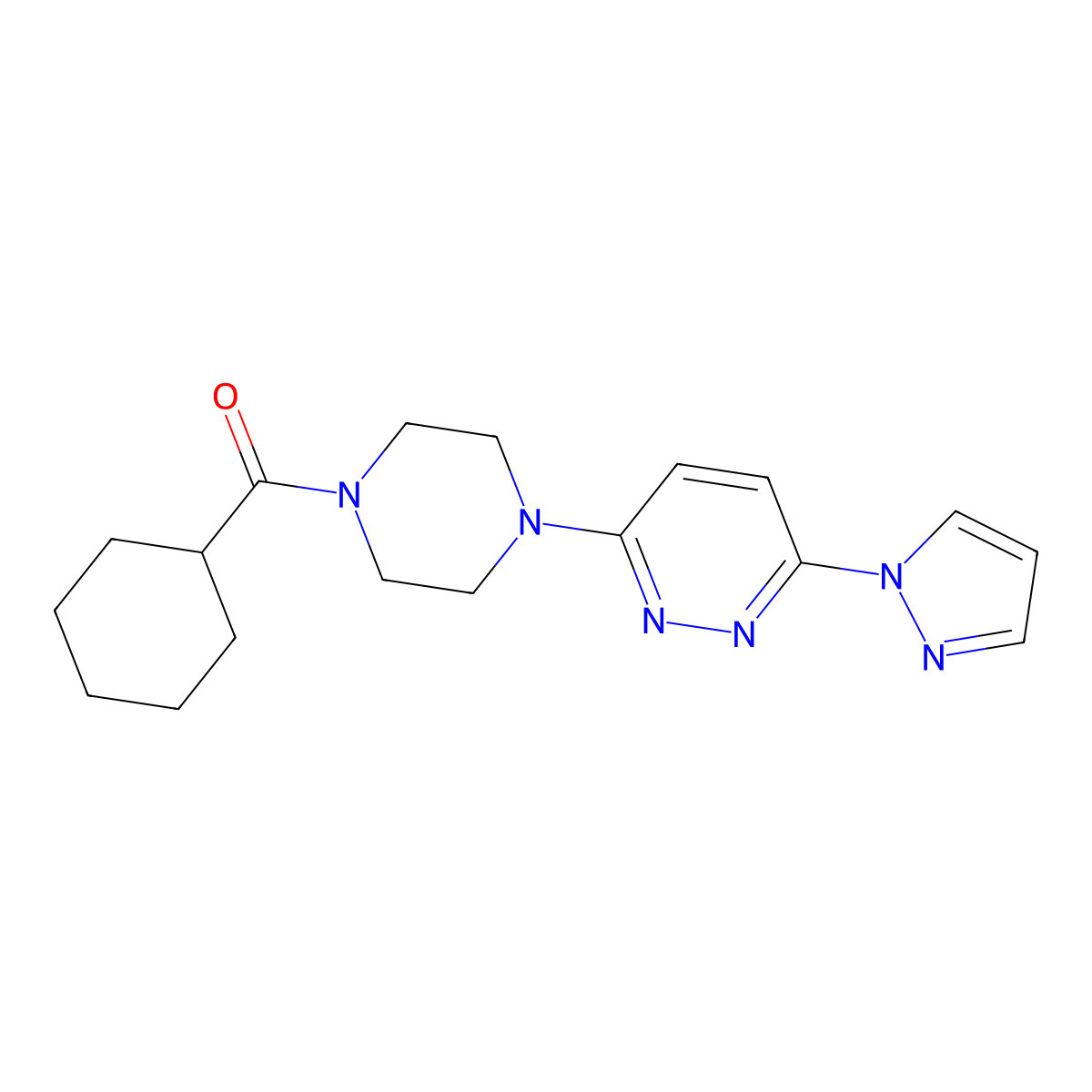 3-(4-cyclohexanecarbonylpiperazin-1-yl)-6-(1H-pyrazol-1-yl)pyridazine molecular structure, CAS 1019100-37-8