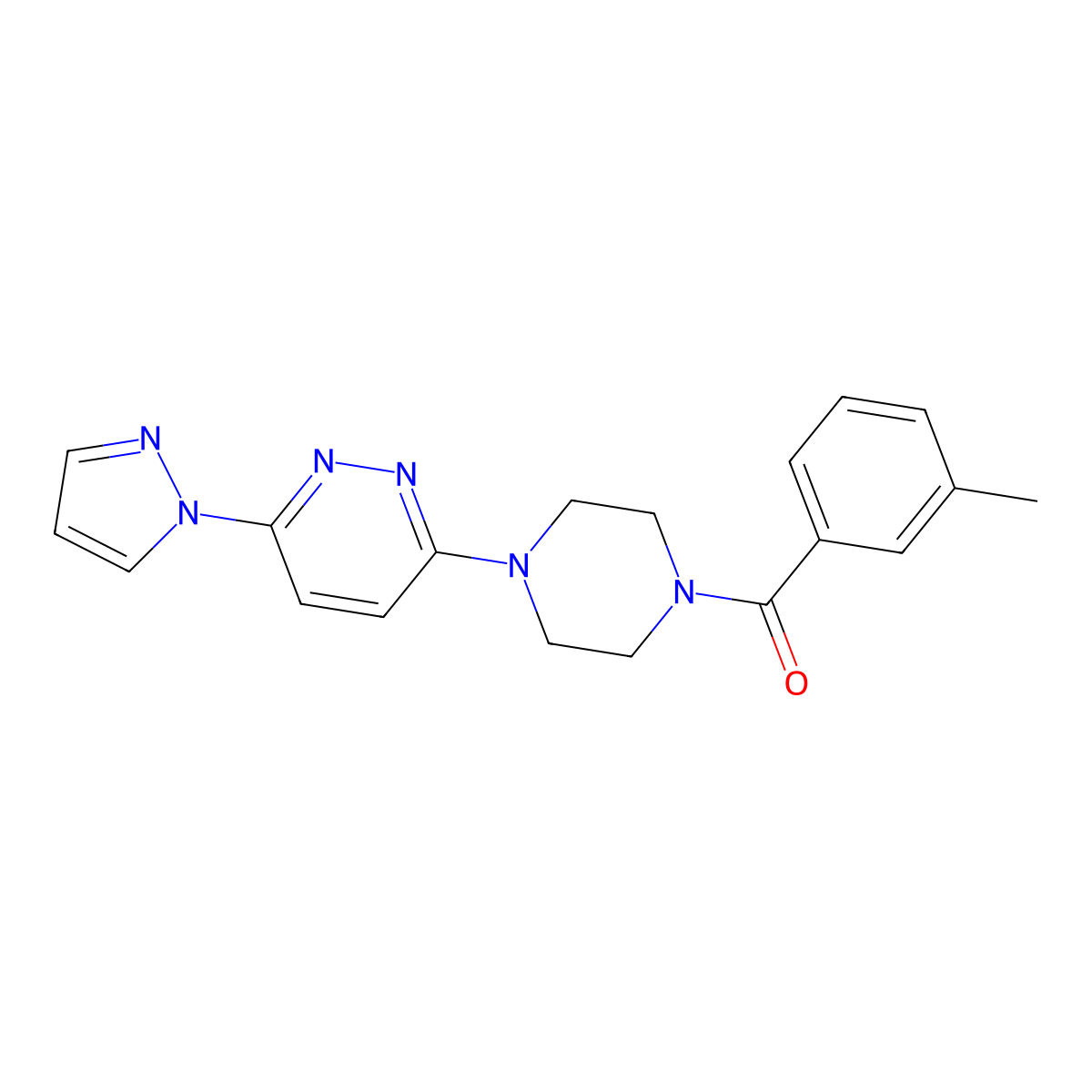 3-[4-(3-methylbenzoyl)piperazin-1-yl]-6-(1H-pyrazol-1-yl)pyridazine molecular structure, CAS 1019100-40-3