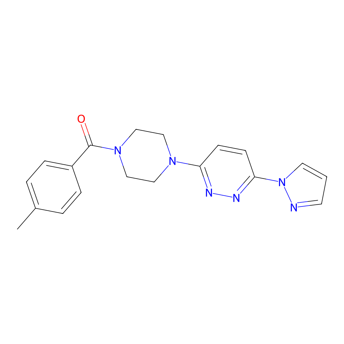 (4-Methylphenyl)-[4-(6-pyrazol-1-ylpyridazin-3-yl)piperazin-1-yl]methanone molecular structure, CAS 1019100-41-4