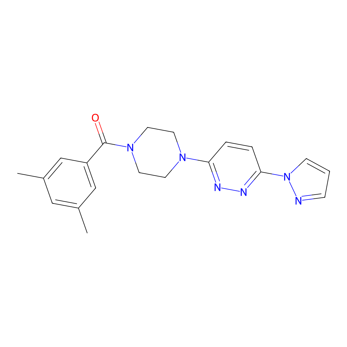 3-[4-(3,5-dimethylbenzoyl)piperazin-1-yl]-6-(1H-pyrazol-1-yl)pyridazine molecular structure, CAS 1019100-42-5