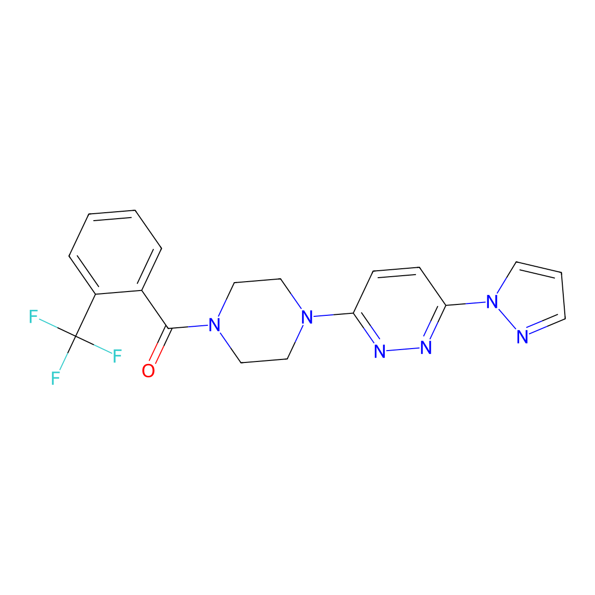3-(1H-pyrazol-1-yl)-6-{4-[2-(trifluoromethyl)benzoyl]piperazin-1-yl}pyridazine molecular structure, CAS 1019100-64-1