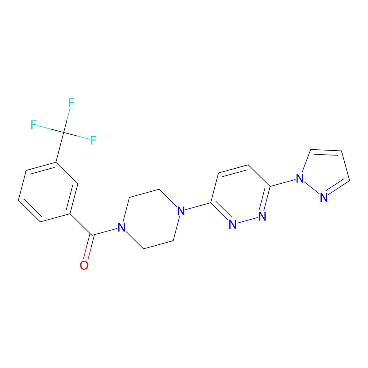 3-(1H-pyrazol-1-yl)-6-{4-[3-(trifluoromethyl)benzoyl]piperazin-1-yl}pyridazine molecular structure, CAS 1019100-65-2
