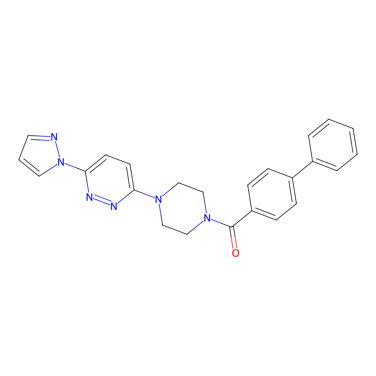 (4-(6-(1H-pyrazol-1-yl)pyridazin-3-yl)piperazin-1-yl)([1,1'-biphenyl]-4-yl)methanone molecular structure, CAS 1019100-68-5