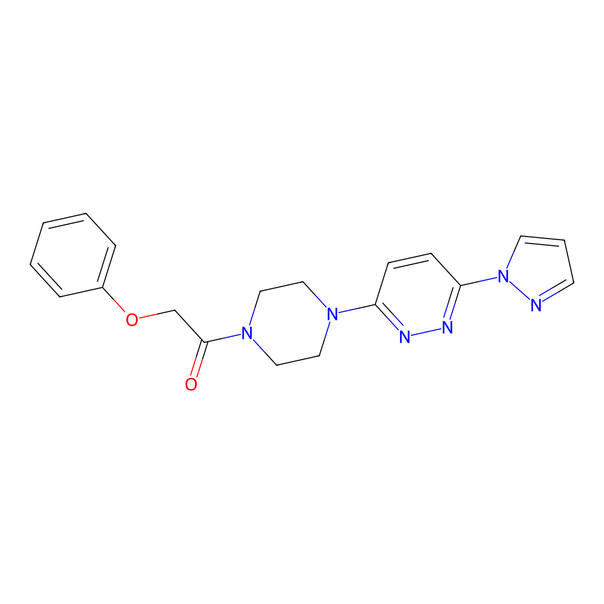 2-phenoxy-1-{4-[6-(1H-pyrazol-1-yl)pyridazin-3-yl]piperazin-1-yl}ethan-1-one molecular structure, CAS 1019100-69-6