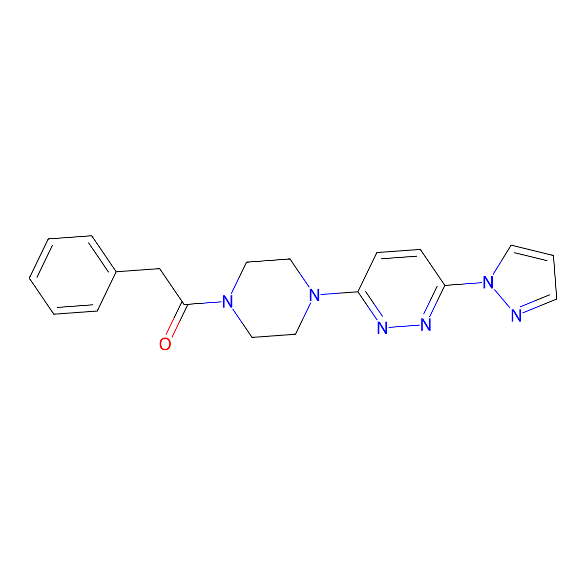 2-phenyl-1-{4-[6-(1H-pyrazol-1-yl)pyridazin-3-yl]piperazin-1-yl}ethan-1-one molecular structure, CAS 1019100-70-9