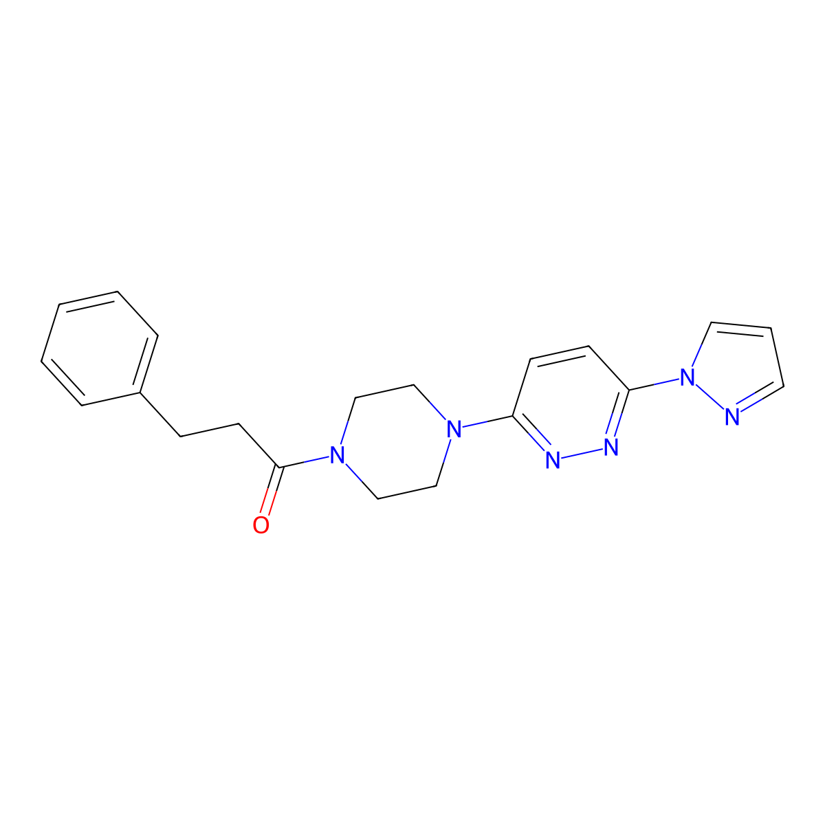 3-phenyl-1-{4-[6-(1H-pyrazol-1-yl)pyridazin-3-yl]piperazin-1-yl}propan-1-one molecular structure, CAS 1019100-72-1