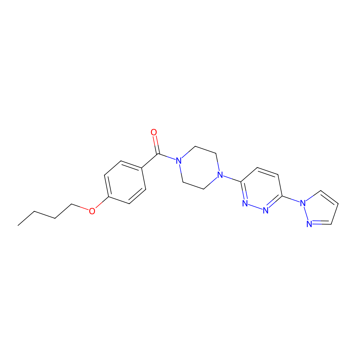 (4-(6-(1H-pyrazol-1-yl)pyridazin-3-yl)piperazin-1-yl)(4-butoxyphenyl)methanone molecular structure, CAS 1019100-75-4
